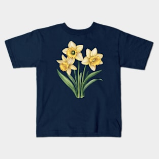 Vintage Daffodil Botanical Watercolor Kids T-Shirt